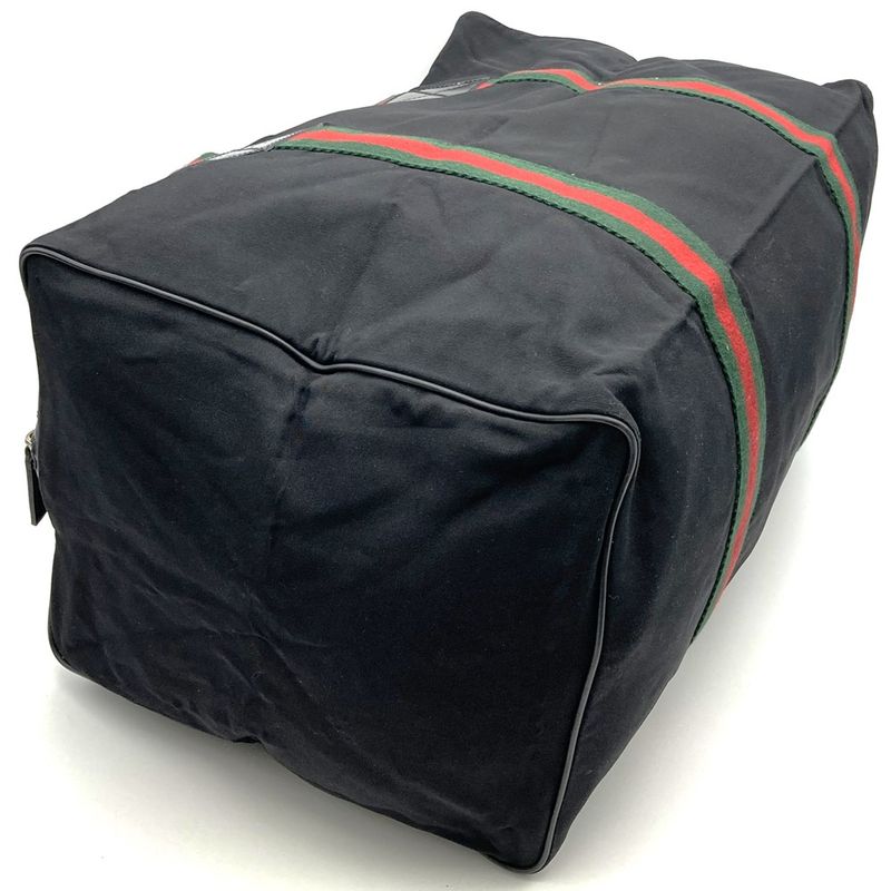 Gucci 012 8657 Boston Bag Black Nylon Sherry Line With Pouch