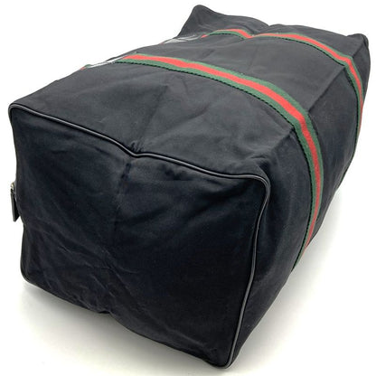 Gucci 012 8657 Boston Bag Black Nylon Sherry Line With Pouch