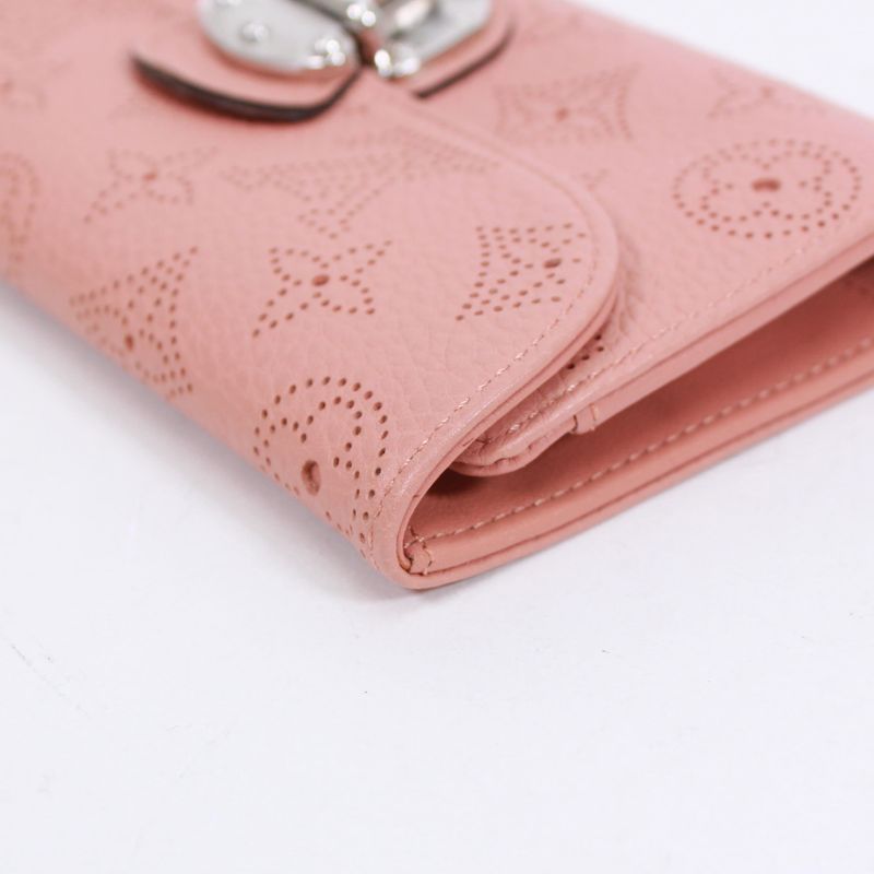 Louis Vuitton Portefeuille Amelia Mahina Leather Pink Wallet Silver M58157