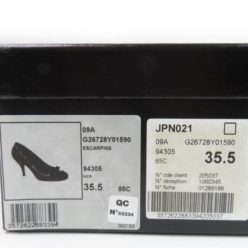 CHANEL 09A G26728y01590 Coco Mark Ribbon Satin Switch Leather Pumps Black 35.5