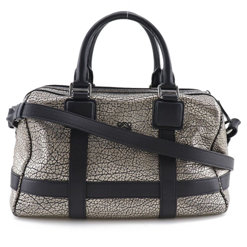 Loewe 2WAY Shoulder Mini Boston Calf Black/silver Ladies Handbag