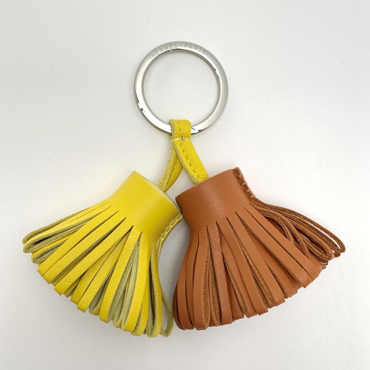 Hermes Carmen Unodos Brown/yellow Key Holder Charm Women's Silver Hardware