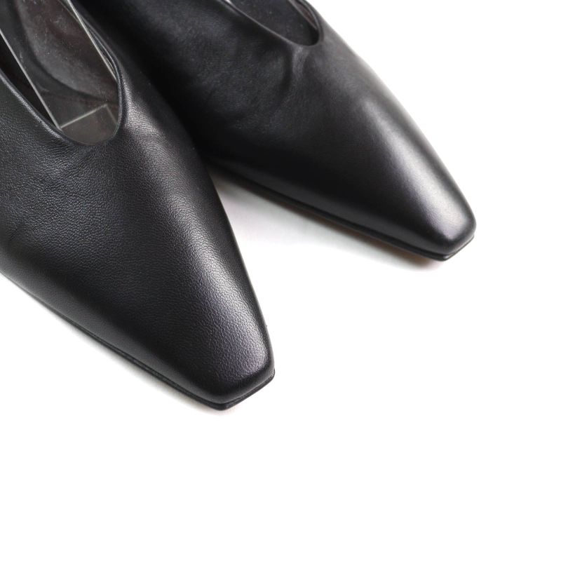 Bottega Veneta Square Toe Leather Flat Pumps Black 35 With Box