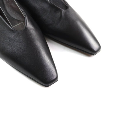 Bottega Veneta Square Toe Leather Flat Pumps Black 35 With Box