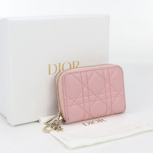 DIOR Zip Coin Case Small Lady Dior S0985 ONMJ Coin Purse Leather Women