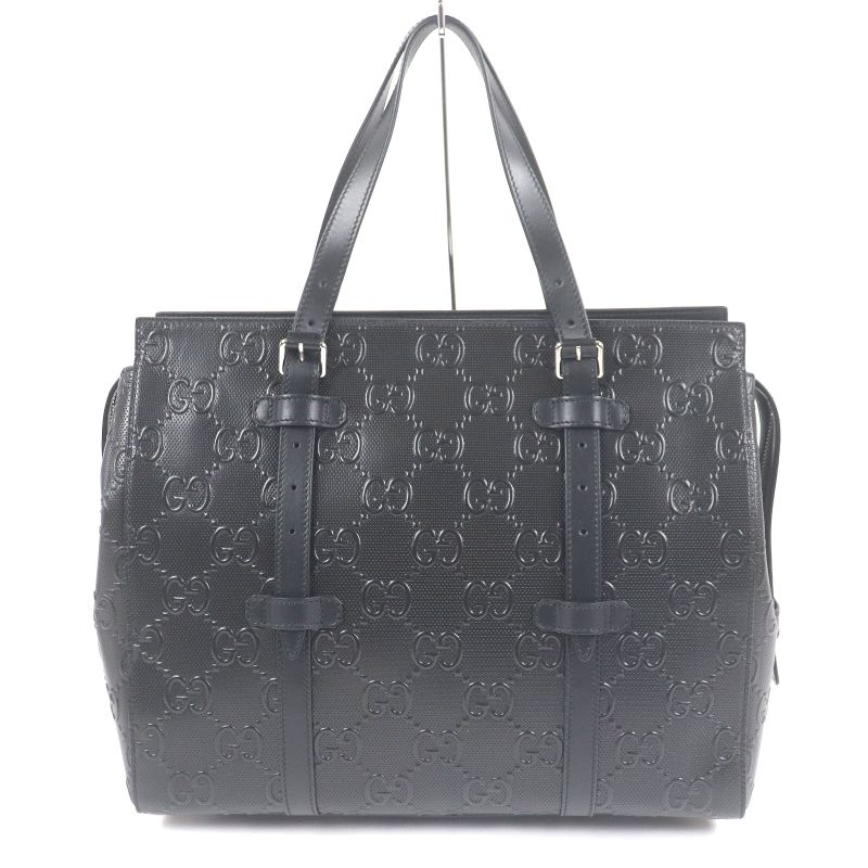 Gucci 625774 Leather GG Embossed Tote Bag Briefcase Business Bag Black Storage