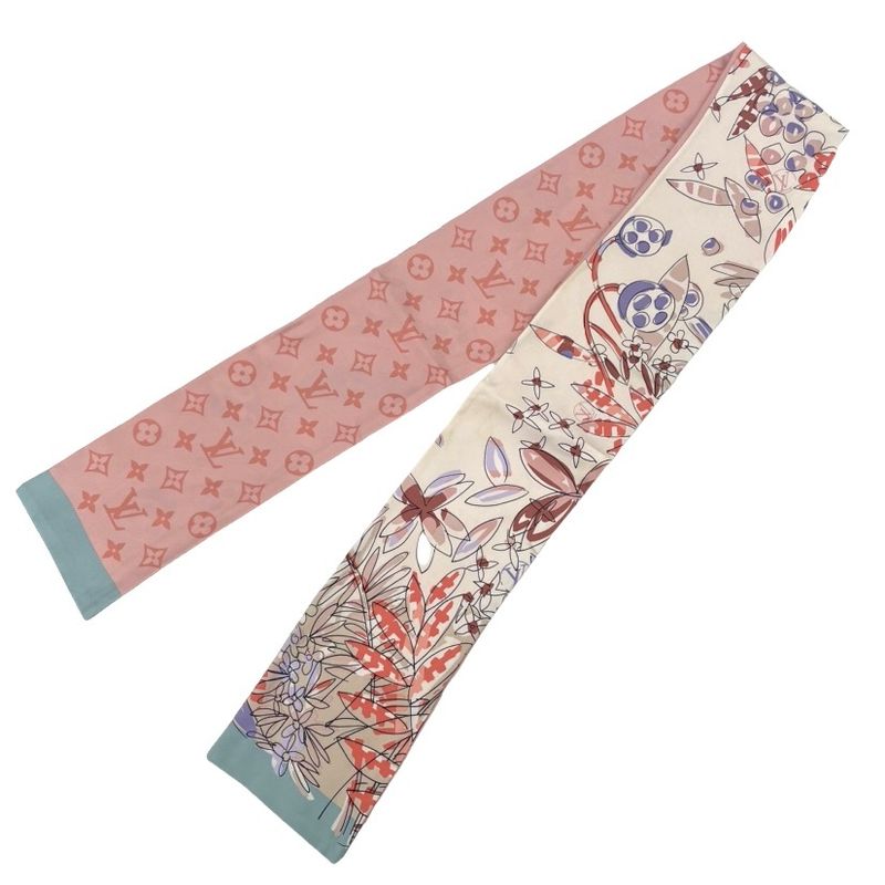 Louis Vuitton Monogram Floral Reversible Scarf Tulley Bandeau White Pink