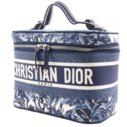 Dior Travel Vanity Palms Embroidery Canvas Navy Blue/white Ladies Handbag