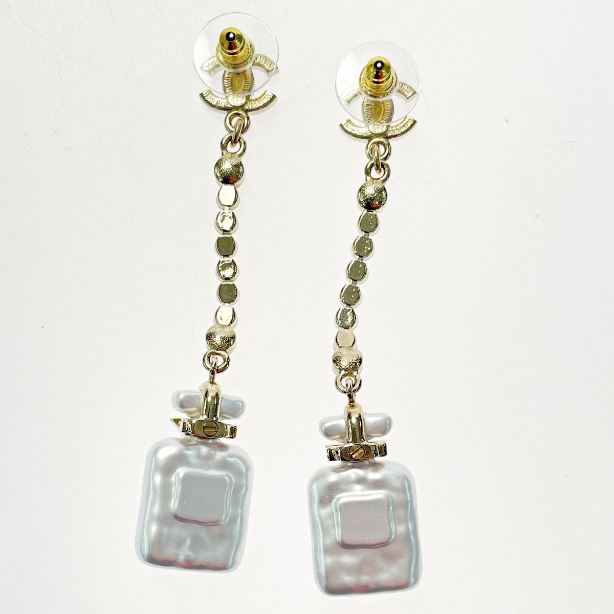 Chanel Perfume Bottle Swing Earrings Gold Coco Mark GP Rhinestone Fake