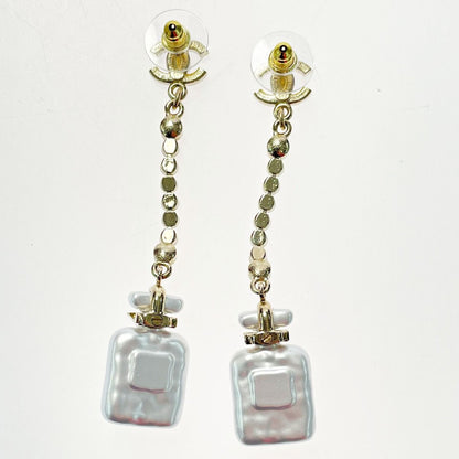 Chanel Perfume Bottle Swing Earrings Gold Coco Mark GP Rhinestone Fake