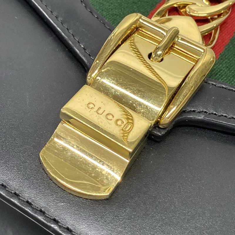 Gucci Shoulder Bag Sylvie Mini 431666 Black Green And Red Chain Shoulder Leather