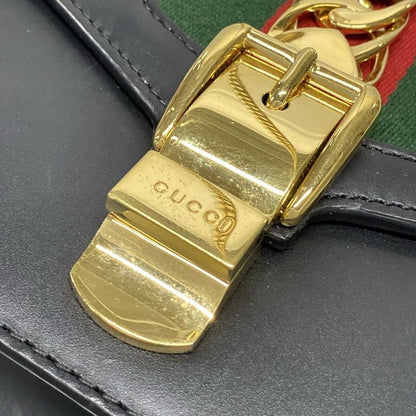 Gucci Shoulder Bag Sylvie Mini 431666 Black Green And Red Chain Shoulder Leather