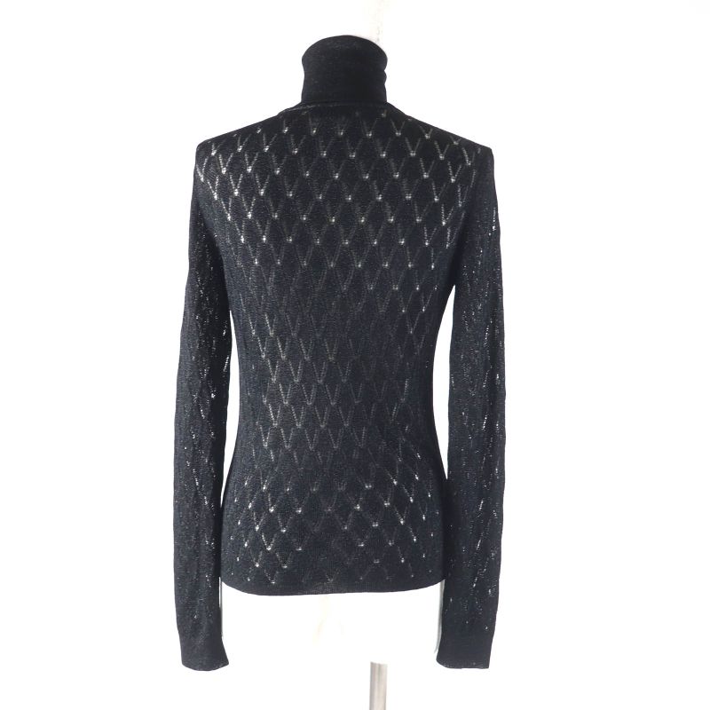 CHANEL P75380 Lame With Coco Mark Hardware Turtleneck Long Sleeve Iridescent