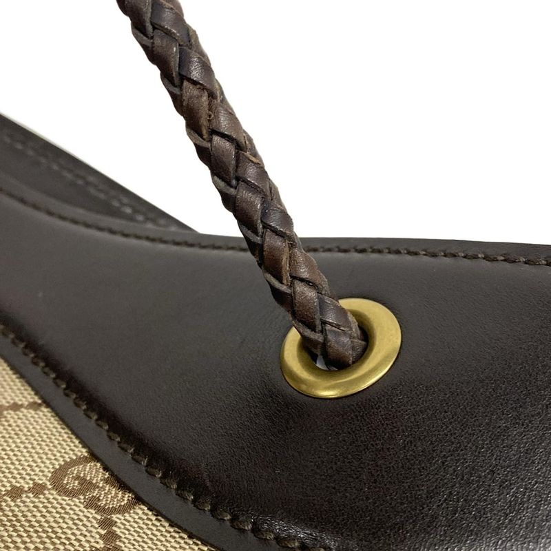 Gucci Tote Bag GG Pattern 109141 Beige And Dark Brown Leather