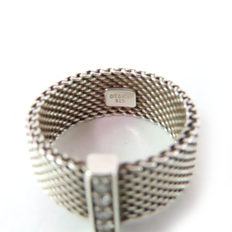 Tiffany & Co Somerset 4P 925 Diamond Ring Silver 8 With Box And Storage Bag