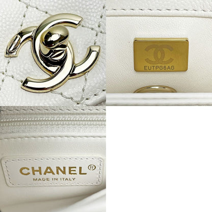 Chanel Coco Handle As2215 White 2way Bag Matelasse Caviar Skin Ladies Gold