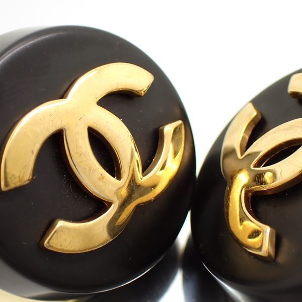 Chanel Earring 2 8 Coco Mark Black X Gold GP Round Large Vintage