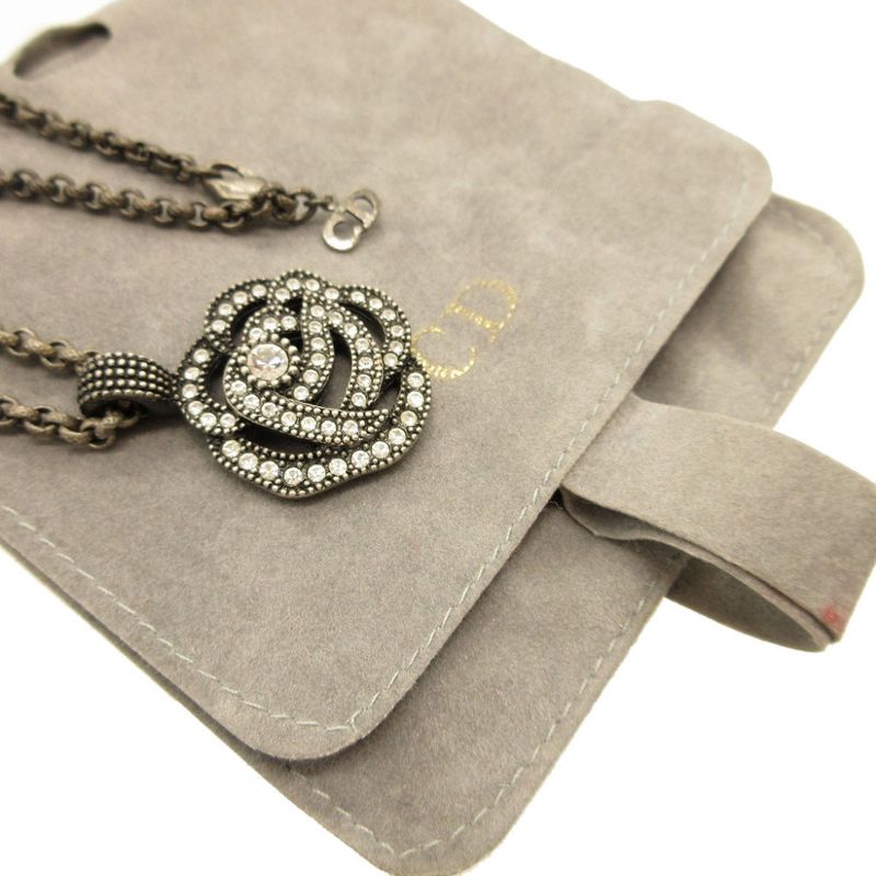 Christian Dior Rhinestone Metal Gunmetal Necklace 0084 Christian Dior