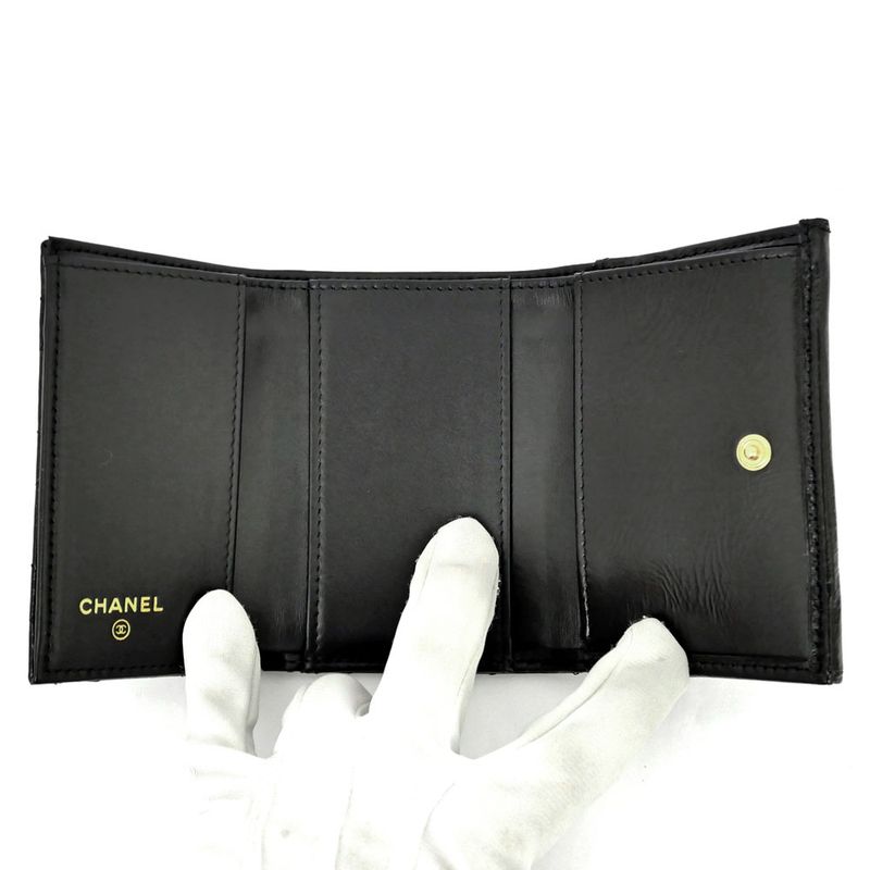 Chanel Small Flap Wallet Black Gold Hardware Shiny Cuffskin