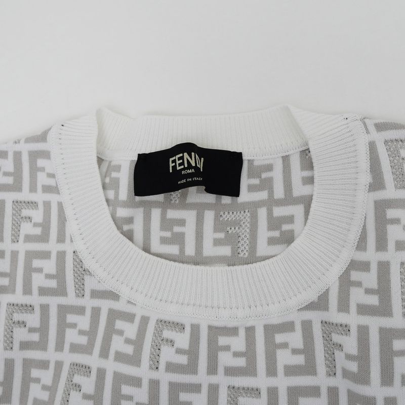 Fendi Zucca Pattern Knit T-shirt Fzy443 AKEW F1hxt 50 Size White Gray