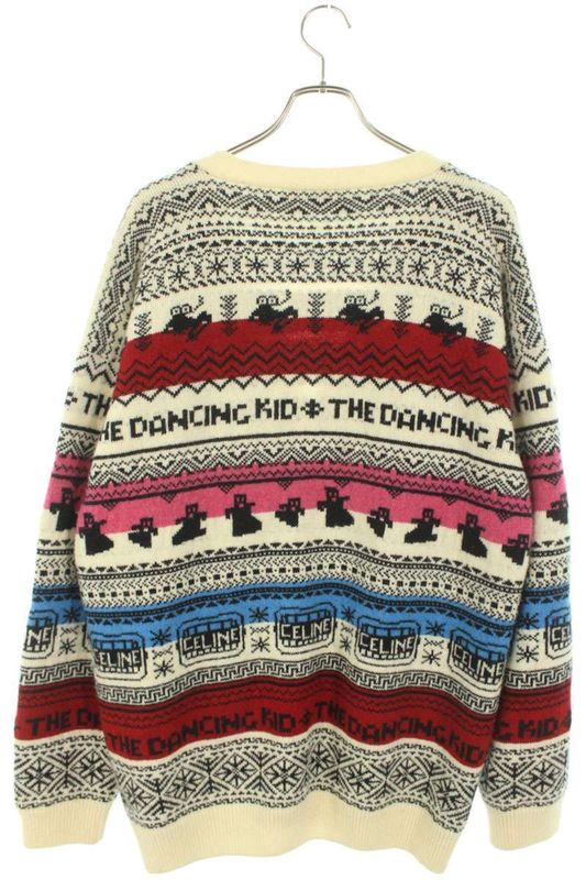 Celine 2a08l715m Allover Wool Jacquard Loose Knit Cardigan Men's L