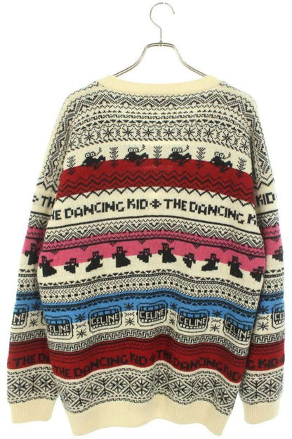 Celine 2a08l715m Allover Wool Jacquard Loose Knit Cardigan Men's L