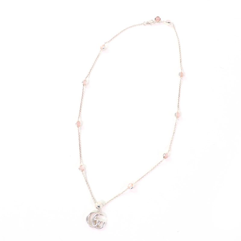 Gucci 527399 Double G Mother Of Pearl Necklace Ag925 Silver Pink With Box And