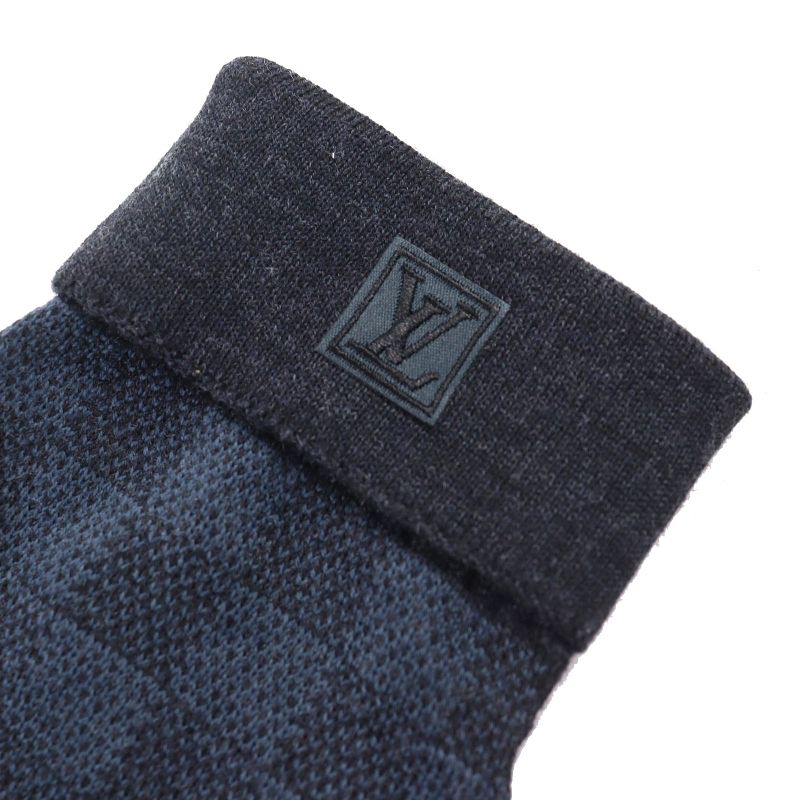 Louis Vuitton M70008 Damier Graphite Damier Gompti Wool Knit Gloves Grey Blue