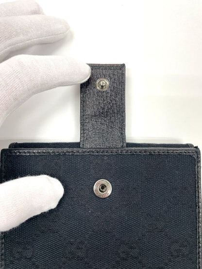 Gucci GG Canvas Leather Compact Wallet Bifold Wallet Double Hook 112664 Navy