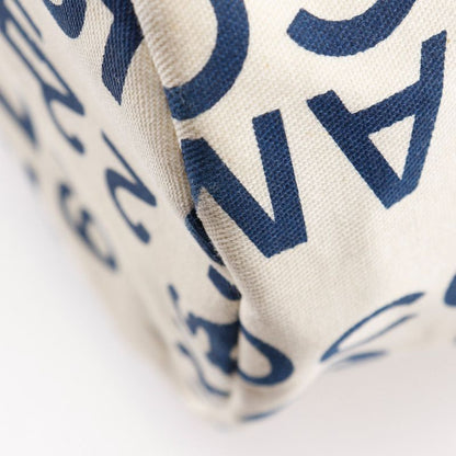 Chanel Beach Bag Vichy Line Logo Cotton White Women's Shoulder Bag