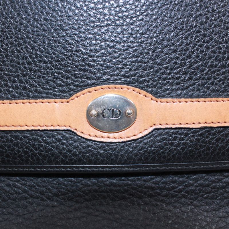 Christian Dior Leather Brown And Black Shoulder Bag Gold