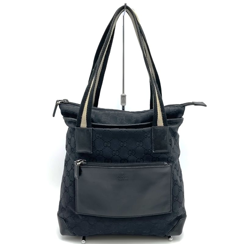 Gucci 019 0402 Tote Handbag GG Canvas Leather Black Simple Casual Ladies Men