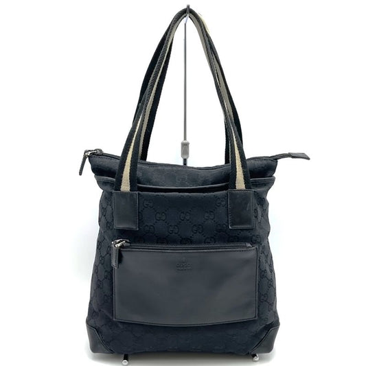 Gucci 019 0402 Tote Handbag GG Canvas Leather Black Simple Casual Ladies Men