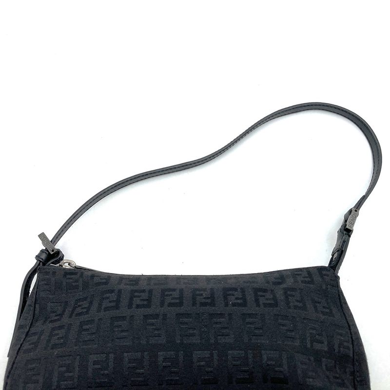 Fendi 8br249 Zucchino Accessory Pouch Mini Bag Canvas Leather Black Women