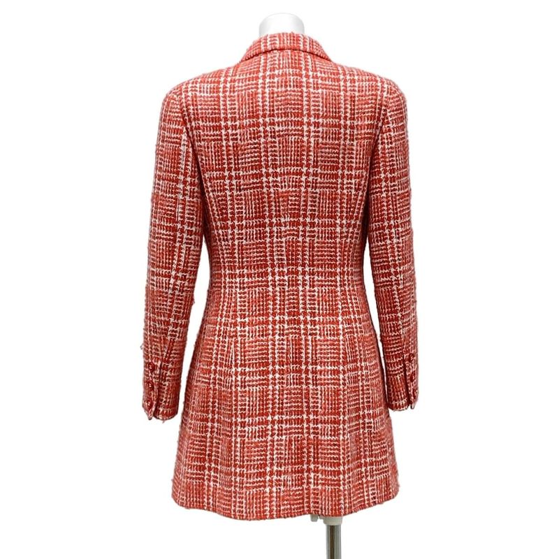 Chanel Coat Size 38 M Women's P07620 Red And White Tweed / Coco Mark / Long