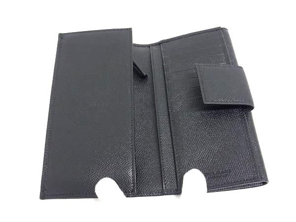 Bvlgari Leather Trifold Long Wallet Billfold Coin Purse Card Holder Black