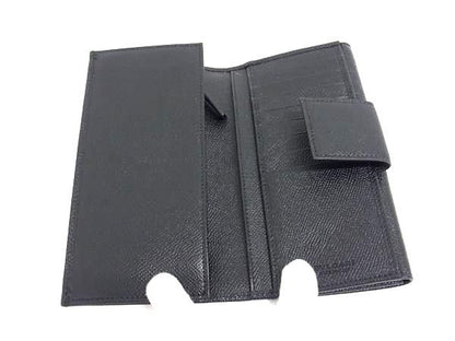 Bvlgari Leather Trifold Long Wallet Billfold Coin Purse Card Holder Black