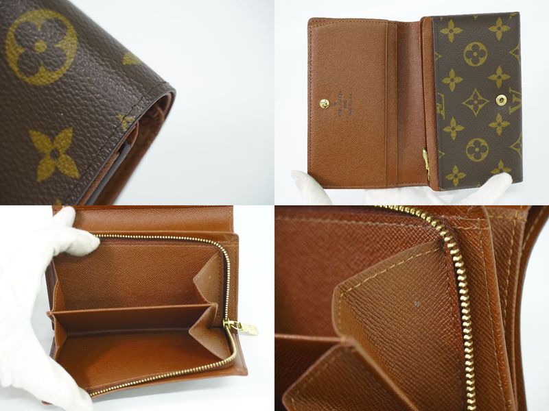 Authentic Louis Vuitton LV Porte Monet Vier Trésor Monogram Fold Wallet Brown