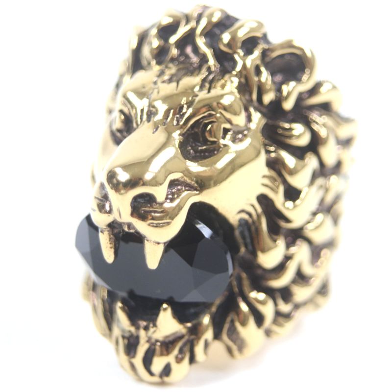 Gucci Lion's Head Colored Stone Ring - Gold Black 16 Size Equivalent To Size