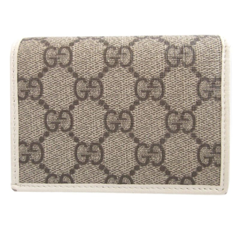 Gucci 621887 Horsebit GG Supreme Leather Beige Compact Wallet Bifold Wallet