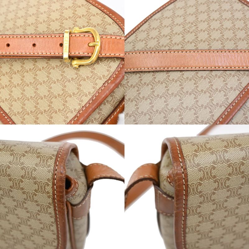 Celine Shoulder Bag Macadam Pattern Beige Leather 30ka807