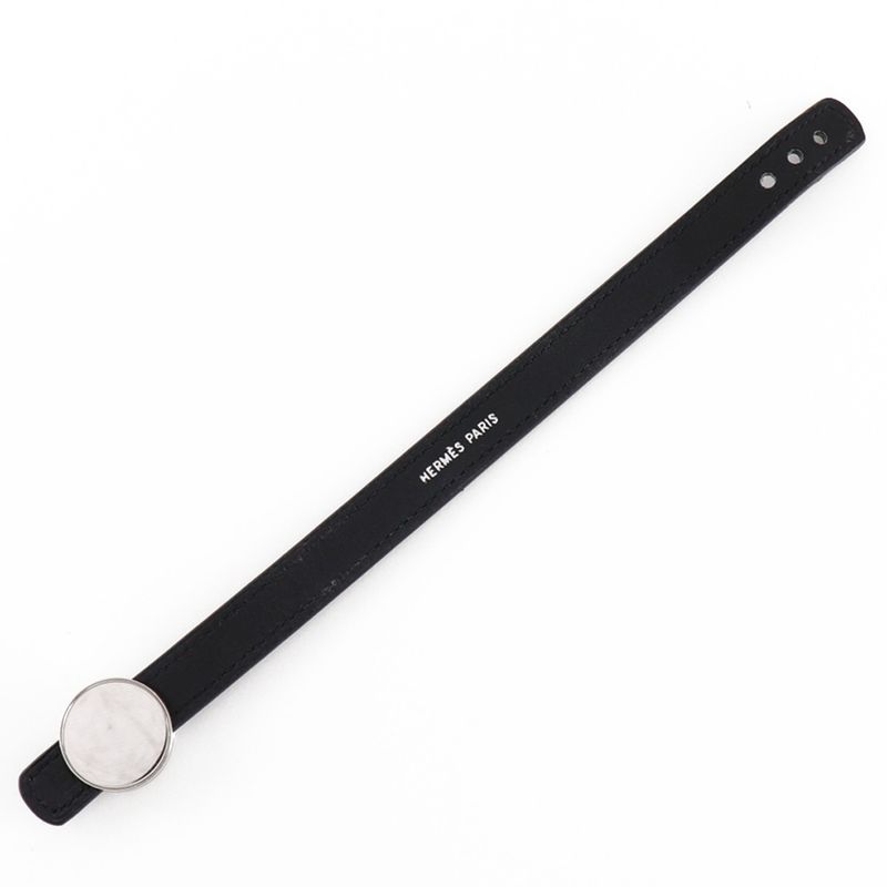 Hermes Serie Looping Leather Black/orange □I Ladies 15.1g Bracelet