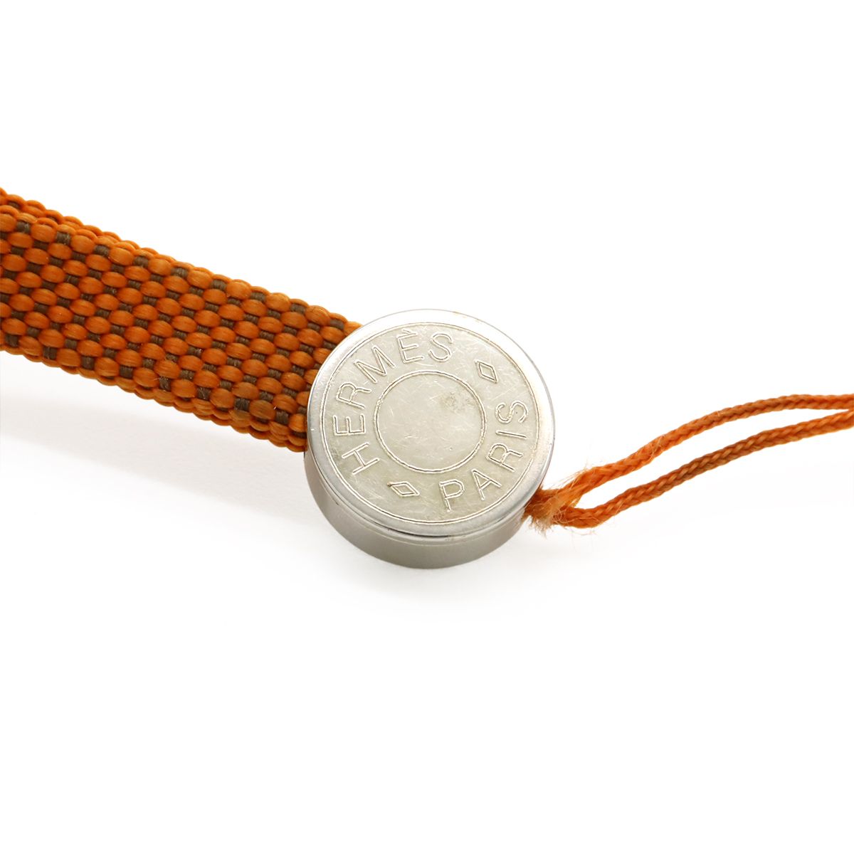 Hermes Serie Strap Cell Phone Charm Nylon Canvas Orange Silver Hardware