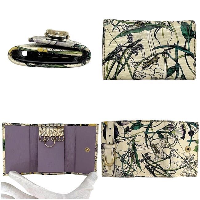 Gucci 6ring Key Case Cream White Green Flora Nice