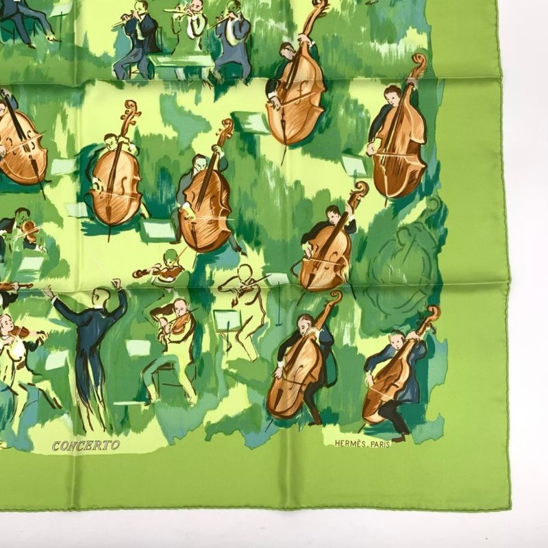 Hermes Carre 90 Concerto Green 100% Silk Scarf