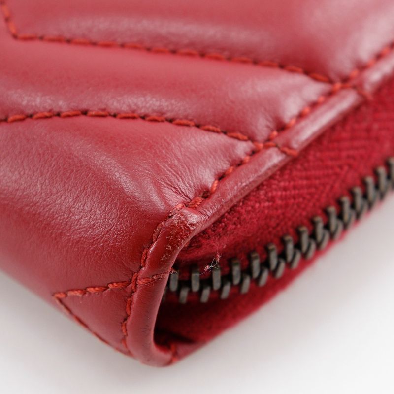 Gucci Double G Zip Around Wallet GG Marmon Chevron Quilted 443123 Leather Red