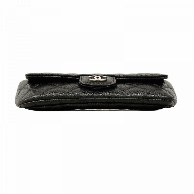 Chanel Shoulder Bag Matelasse Caviar Skin Black Silver Hardware Women