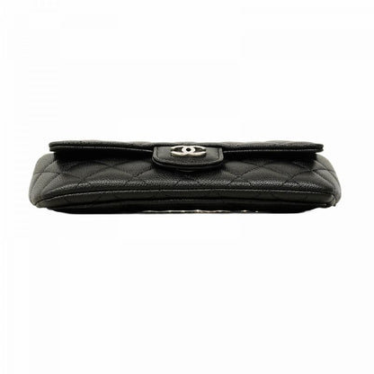 Chanel Shoulder Bag Matelasse Caviar Skin Black Silver Hardware Women