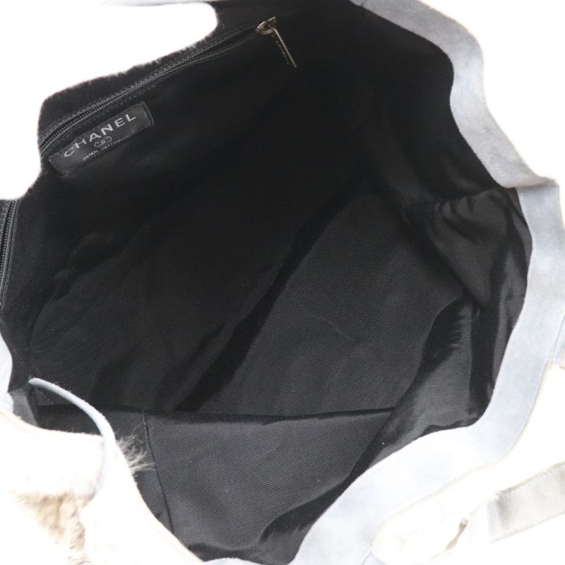 Chanel Coco Mark Lapin Rabbit Fur Blue Gray Women's Handbag