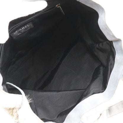 Chanel Coco Mark Lapin Rabbit Fur Blue Gray Women's Handbag